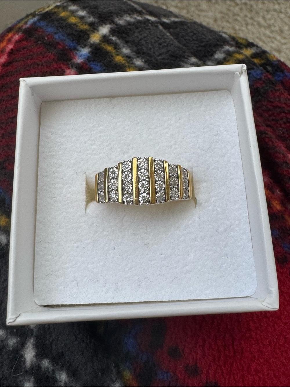 Gold Tone Multi-Row Natural Diamond Band Ring for Women
